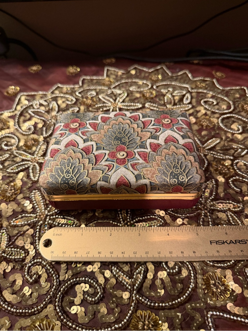 Source Unknown Multicolor Floral Patterned Jewelry Box - Blue, Red, Gold